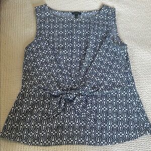 Talbots Navy Blue and White Geometric Blouse